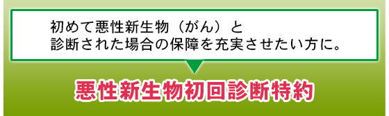 初めて悪性新生物（がん）と診断された場合の保障を充実させたい方に。悪性新生物初回診断特約