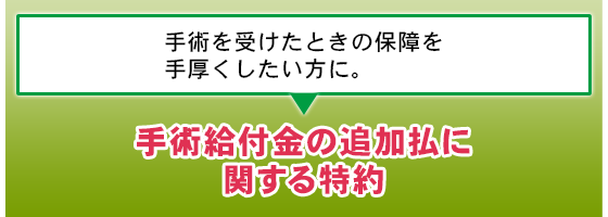 手術を受けたときの保障を手厚くしたい方に。手術給付金の追加払に関する特約