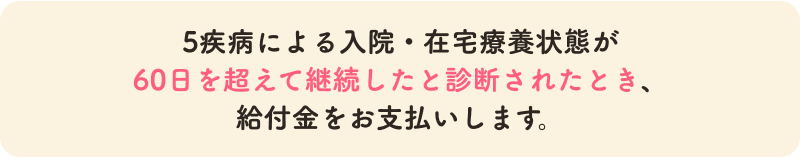 5疾病による入院・在宅療養状態が 60日を超えて継続したと診断されたとき、給付金をお支払いします。